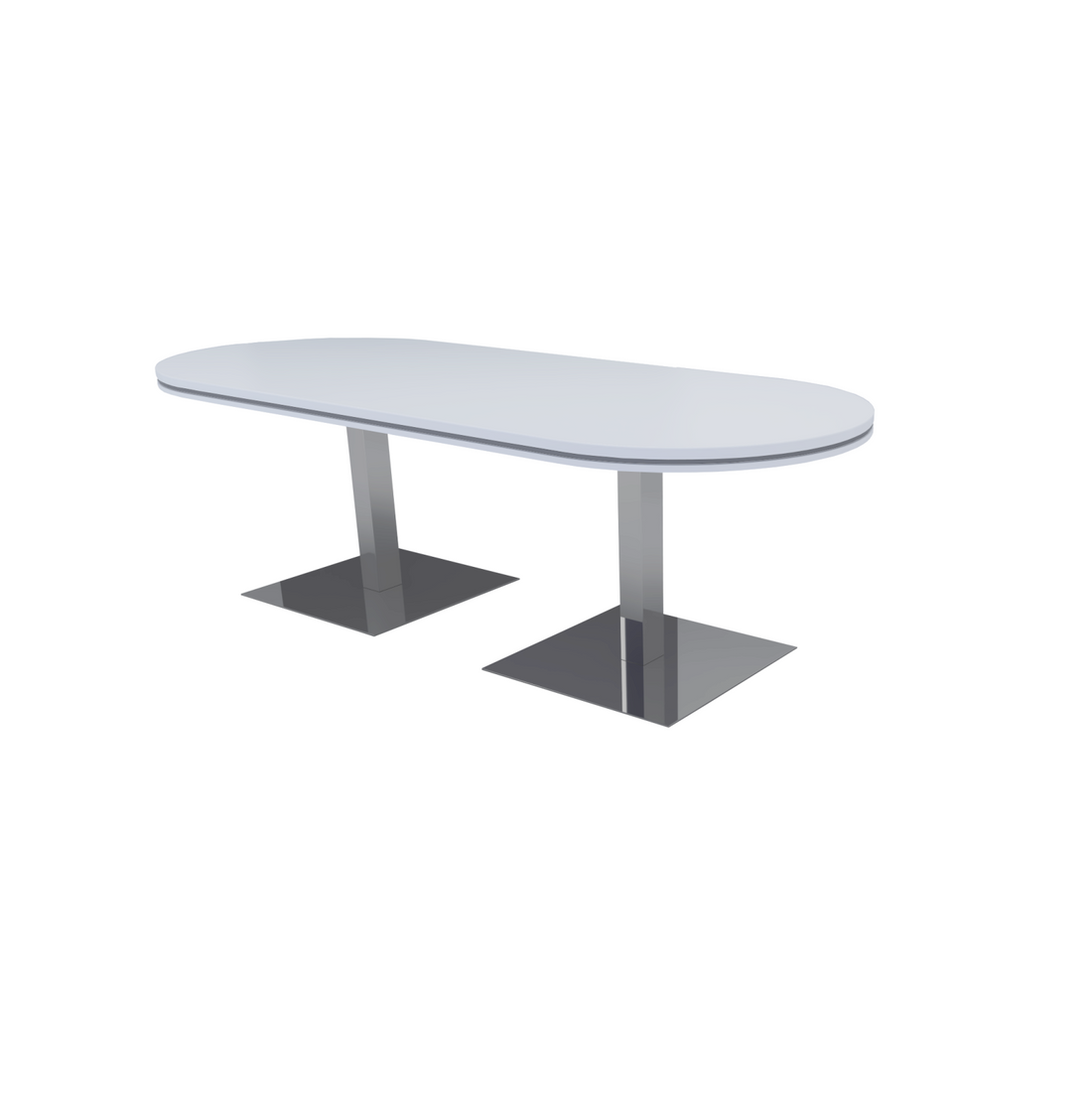 Mesa de juntas ovalada con base cuadrada